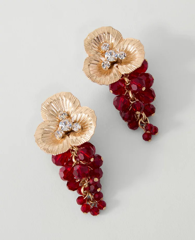 Beaded Flower Tassel Drop Earrings | Ann Taylor