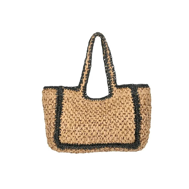 Time and Tru Women's Straw Border Mini Tote, Natural | Walmart (US)