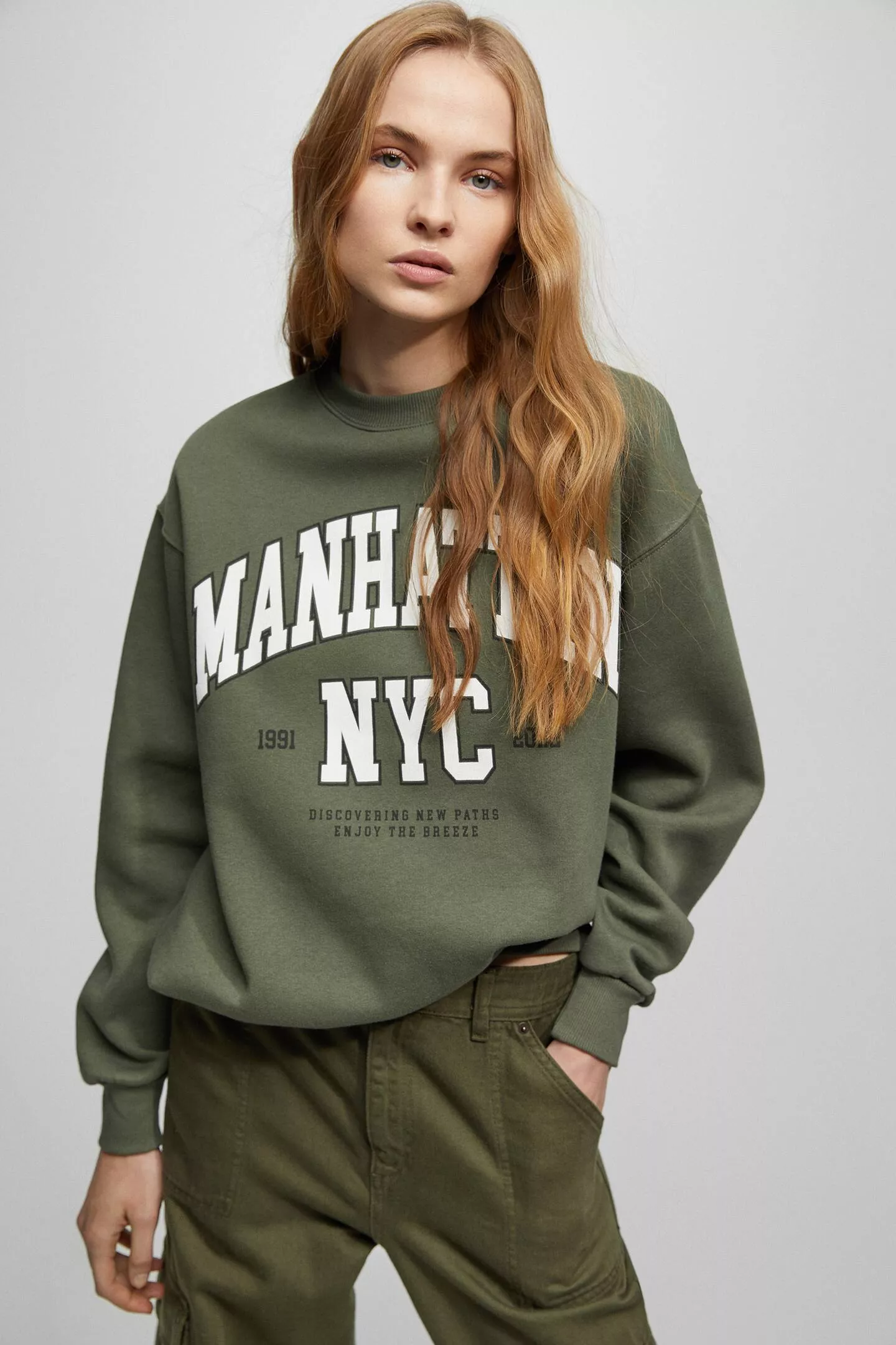 Pull&Bear 'NYC' varsity oversized sweatshirt in black