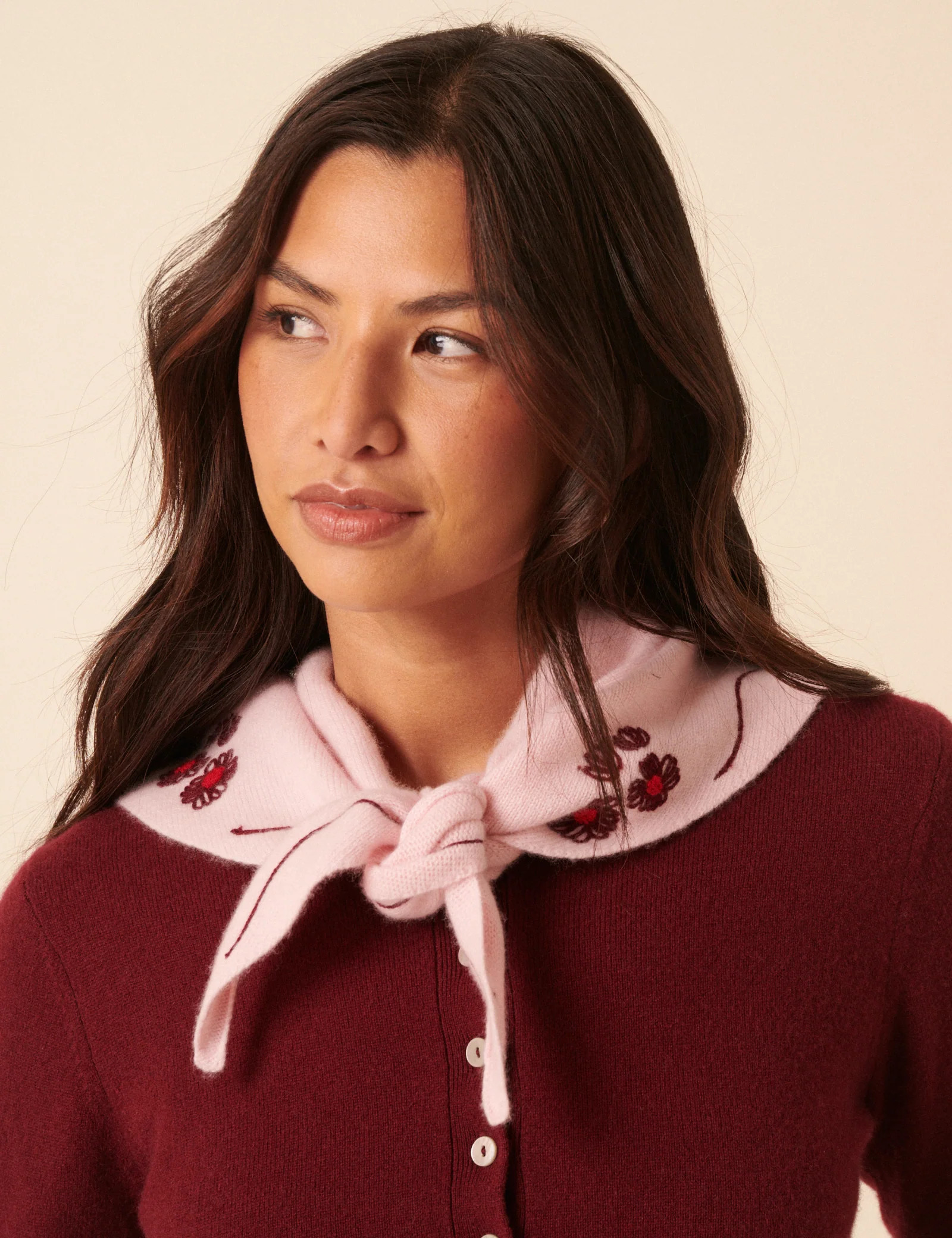 NC x TBCo Pink Floral Wool Triangle Scarf | Nobody's Child