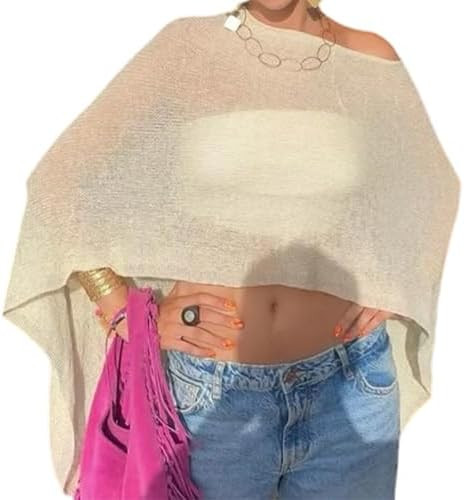 KMBANGI Women Sheer Knit Poncho Lightweight See Through Shrug Bolero Sweater Top Mesh Knit Shawl ... | Amazon (US)