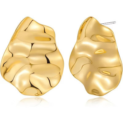 Irregular Geometric Stud Earrings, Hammered Gold & Silver Statement Earrings, Vintage Style Jewelry for Women 01- Irregular gold earrings One Size | Target