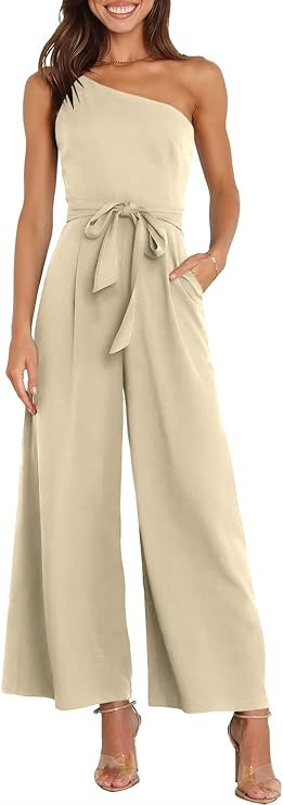 ANRABESS Women's Summer Dressy One Shoulder Sleeveless Tie Waist Backless Casual Wide Leg Jumpsui... | Amazon (US)