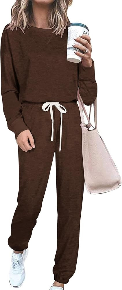 PRETTYGARDEN Women's Two Piece Loungewear Fall Casual Long Sleeve Tops Jogger Pants Pajama Sets M... | Amazon (US)