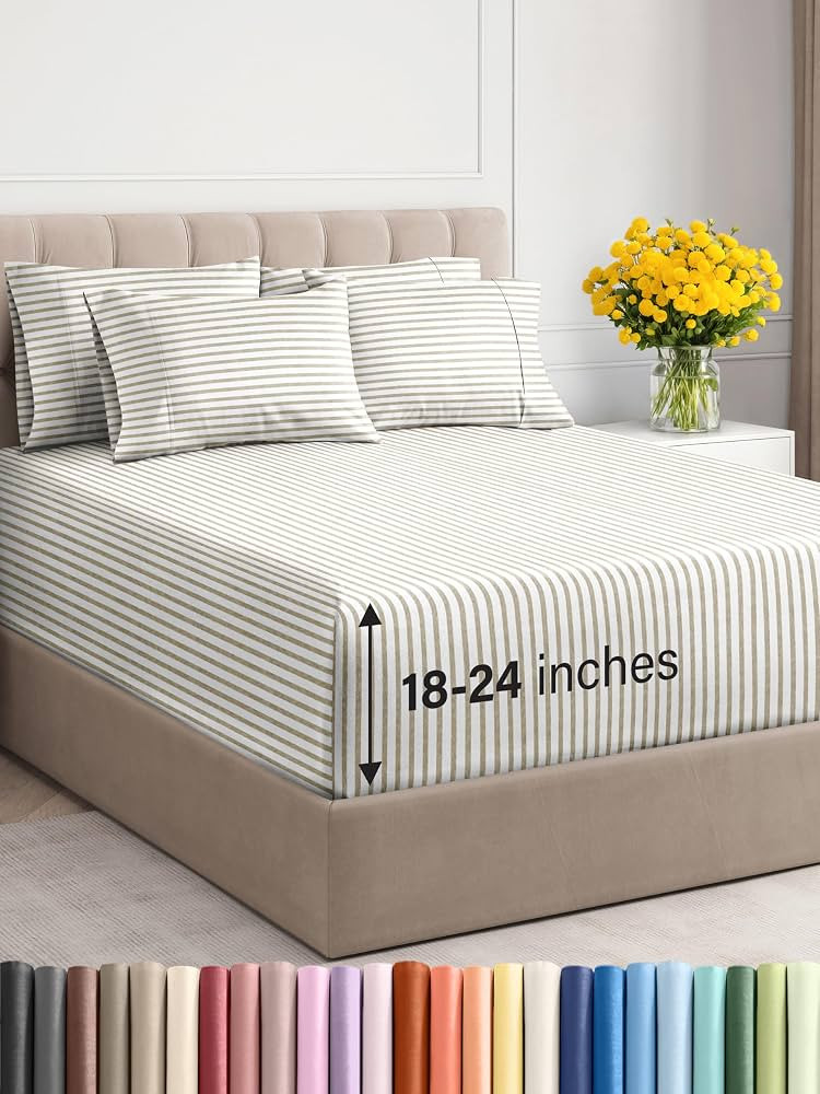 Extra Deep Queen Sheet Set - 6 Piece Breathable and Cooling Sheets - Hotel Luxury Bed Sheets Set ... | Amazon (US)