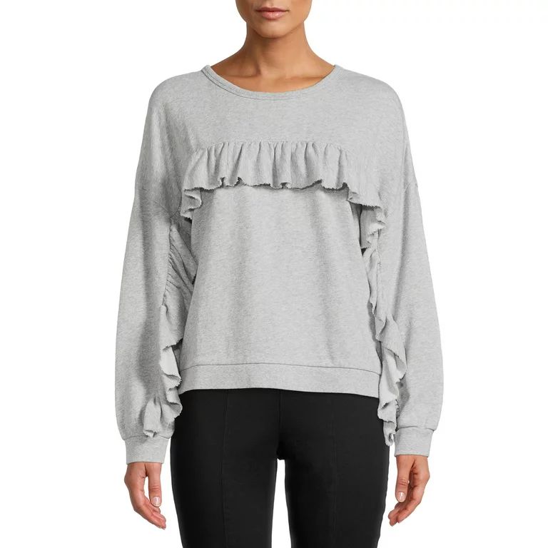 Time and Tru Women's Fashion Ruffle Sweatshirt | Walmart (US)