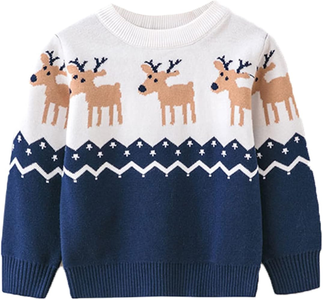 Toddler Boys Long Sleeve Pullover Sweaters Kids Winter Knit Cotton Crewneck Sweatshirt | Amazon (US)