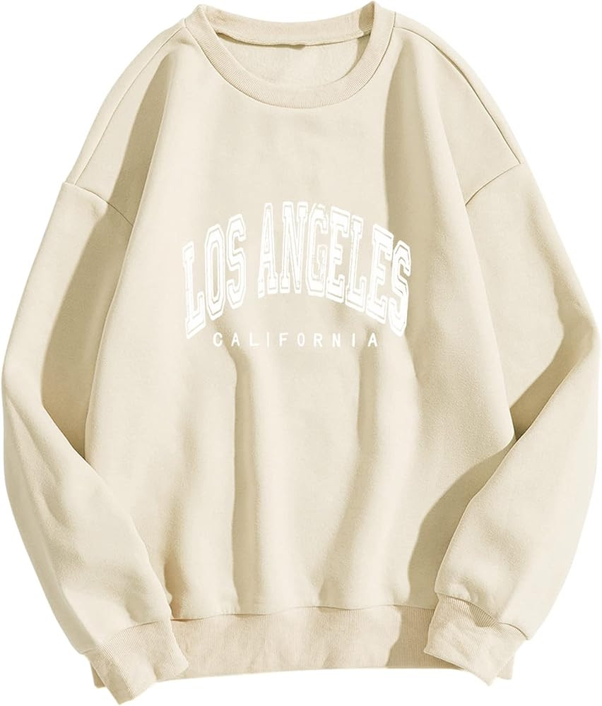 SAFRISIOR Women Oversized Los Angeles California Letter Print Graphic Fleece Sweatshirt Crewneck ... | Amazon (US)