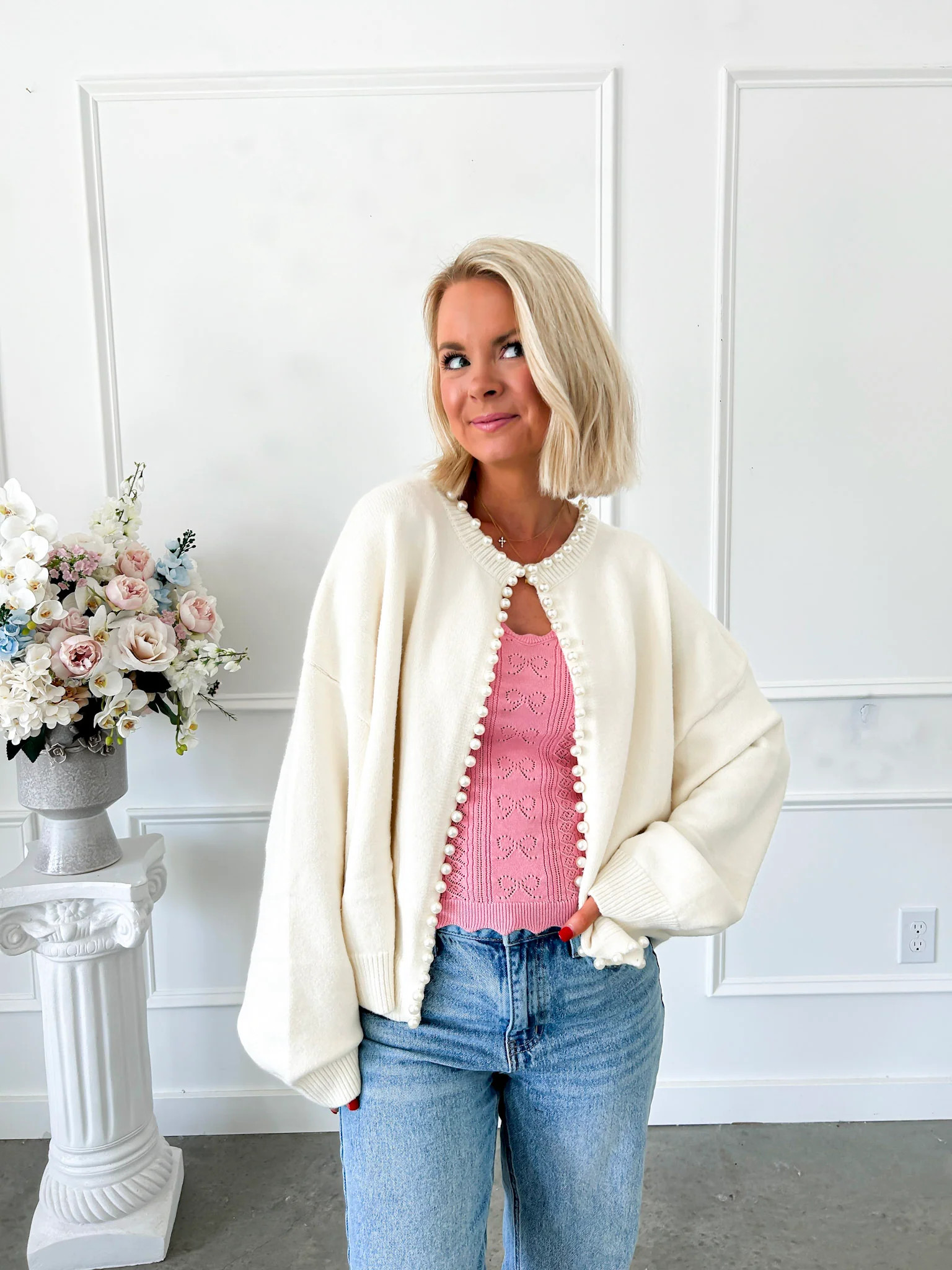 Polished In Pearls Ivory Cardigan | Flourish in Frills