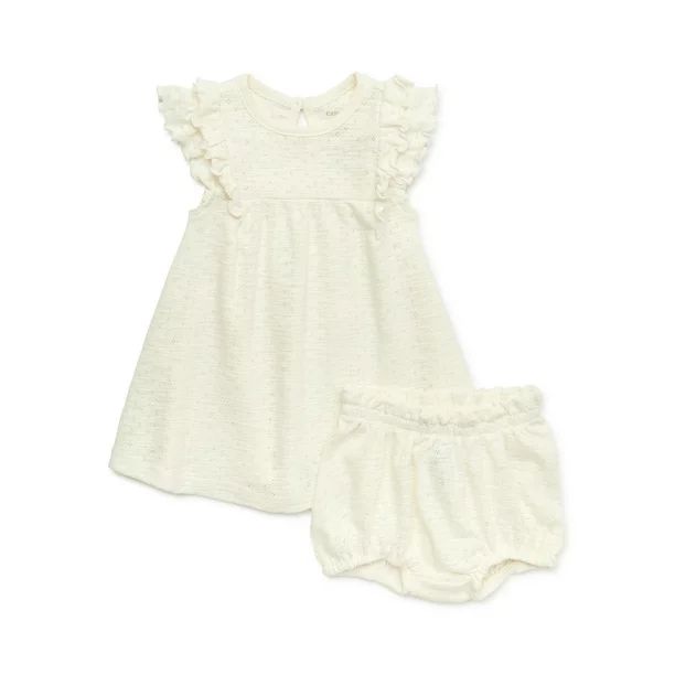 easy-peasy Baby Girl Ruffled Pointelle Dress with Diaper Cover, Sizes 0/3M-24M | Walmart (US)