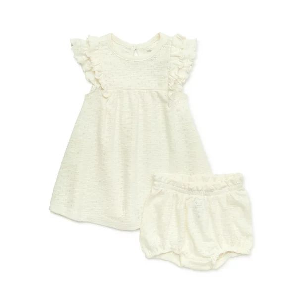 easy-peasy Baby Girl Ruffled Pointelle Dress with Diaper Cover, Sizes 0/3M-24M | Walmart (US)