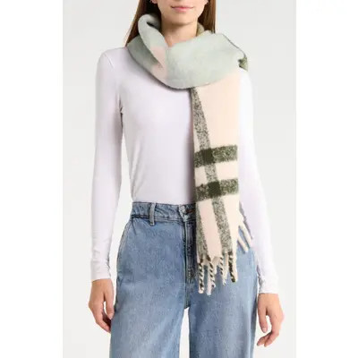 Nordstrom Brushed Wool & Alpaca Blend Scarf in Pink Multi Plaid at Nordstrom | Nordstrom