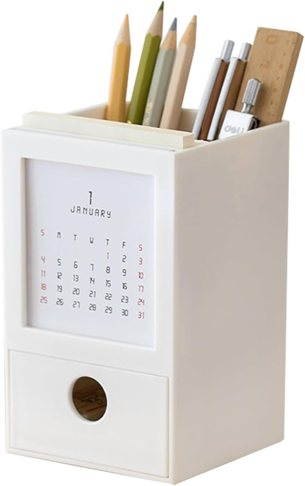 Pen Holder with 2026 Calendar,Desktop Organizer with Drawer,3-in-1 Desktop Organizer with Memo Pa... | Amazon (US)