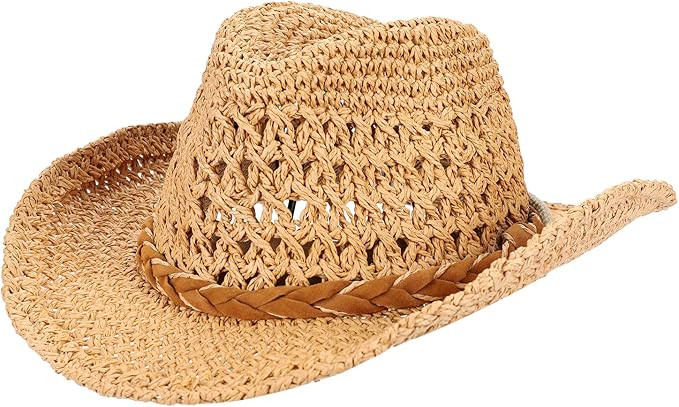 Straw Cowboy Hat Wide Brim Sun Hat Cowgirl Summer Panama Hat with Chin Strap Men Women Sombrero T... | Amazon (US)
