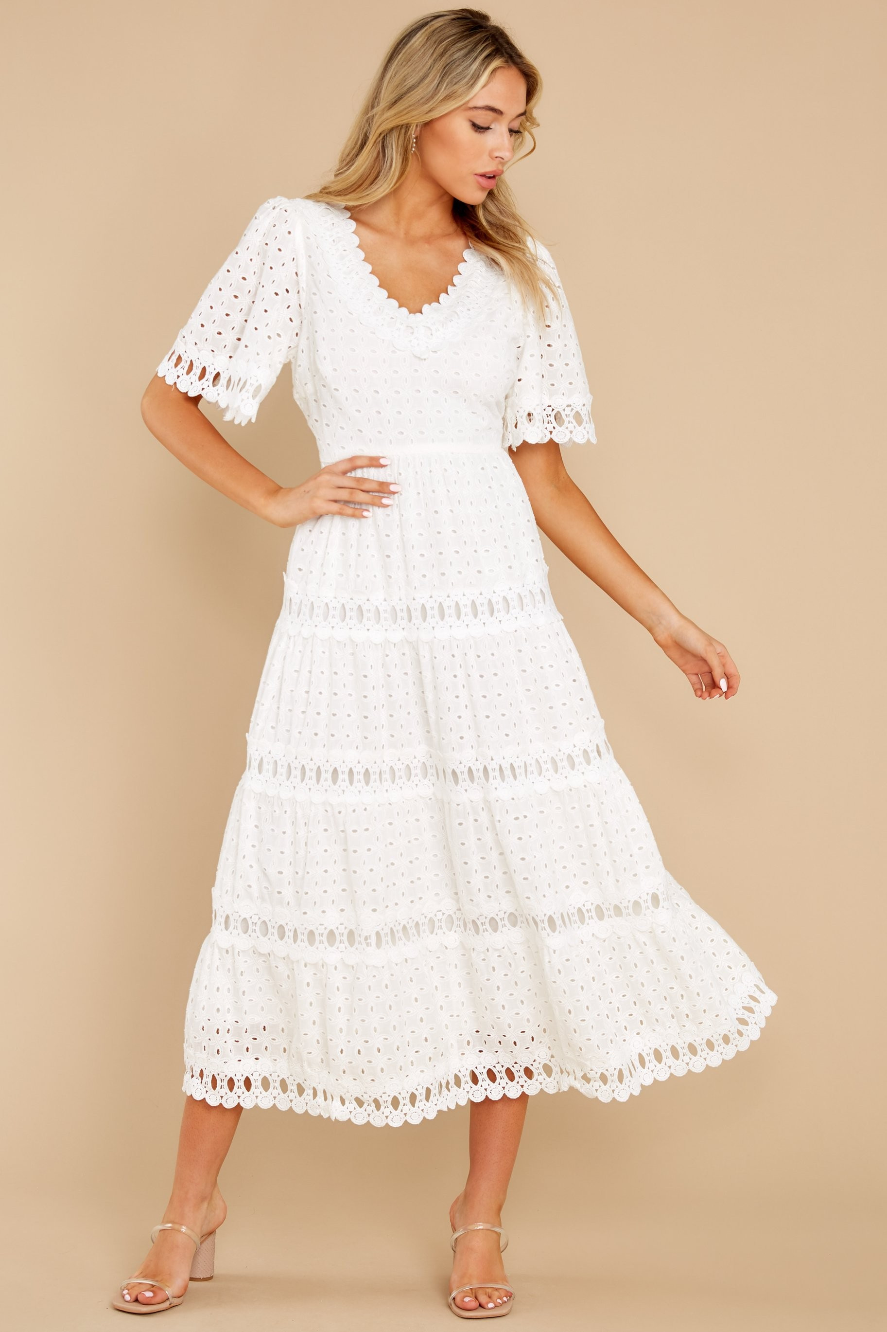Couldn't Help It Off White Eyelet Maxi Dress | Red Dress 