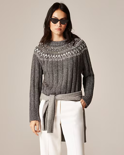 Embellished Fair Isle sweater in wool blend | J. Crew US