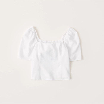 Linen-Blend Puff Sleeve Top | Abercrombie & Fitch (US)