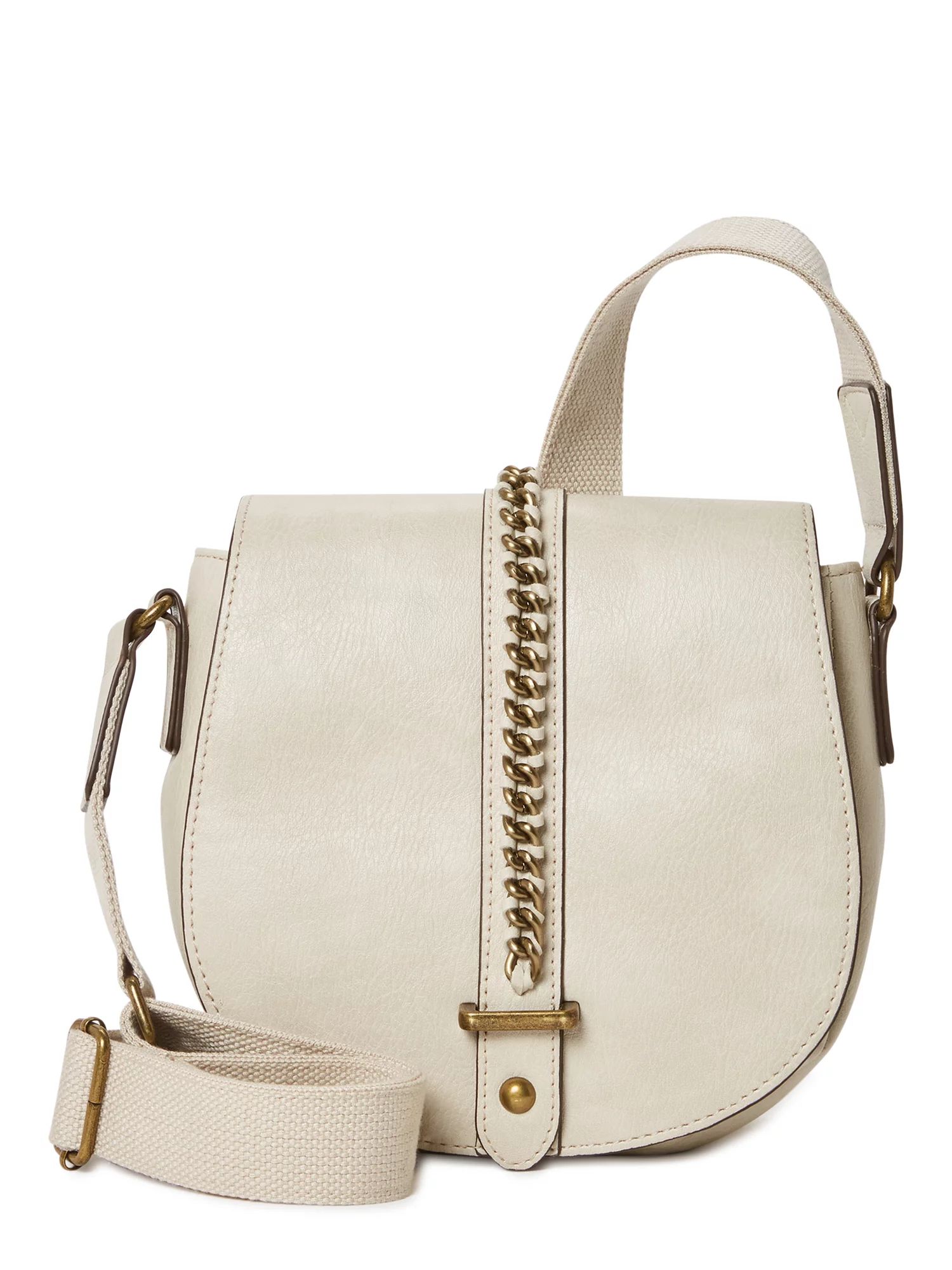 Time and Tru Women's Faux Leather Emery Crossbody Handbag Beige - Walmart.com | Walmart (US)