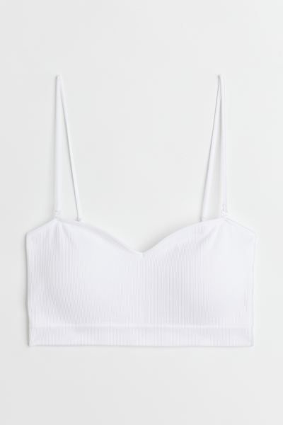 Bandeau bra in ribbed jersey with detachable, adjustable shoulder straps and padded cups with rem... | H&M (US + CA)