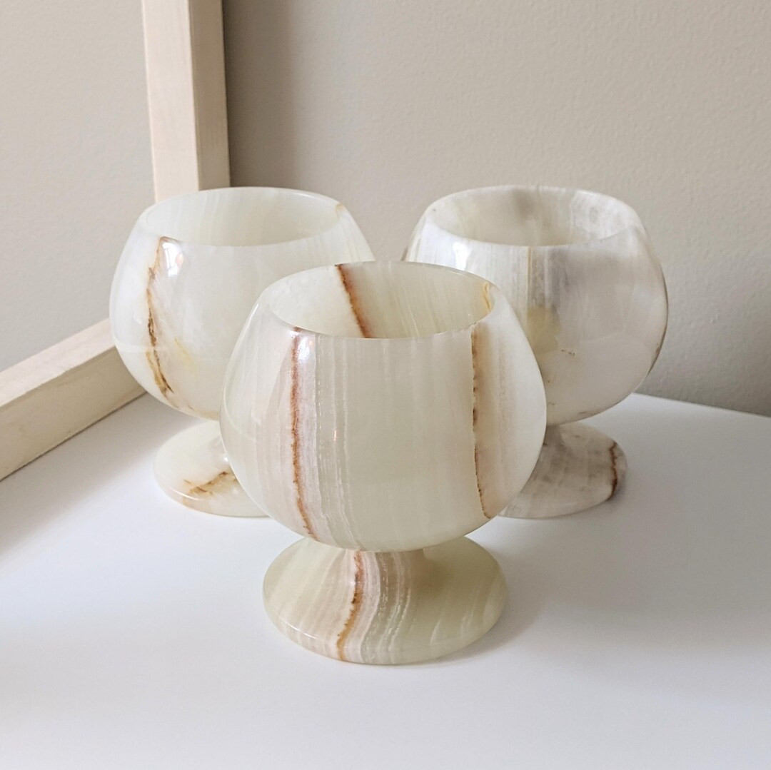 Set of Three 3 Vintage Beige Onyx Cognac Goblets Wine Goblets Pen Holder Planter - Etsy | Etsy (US)