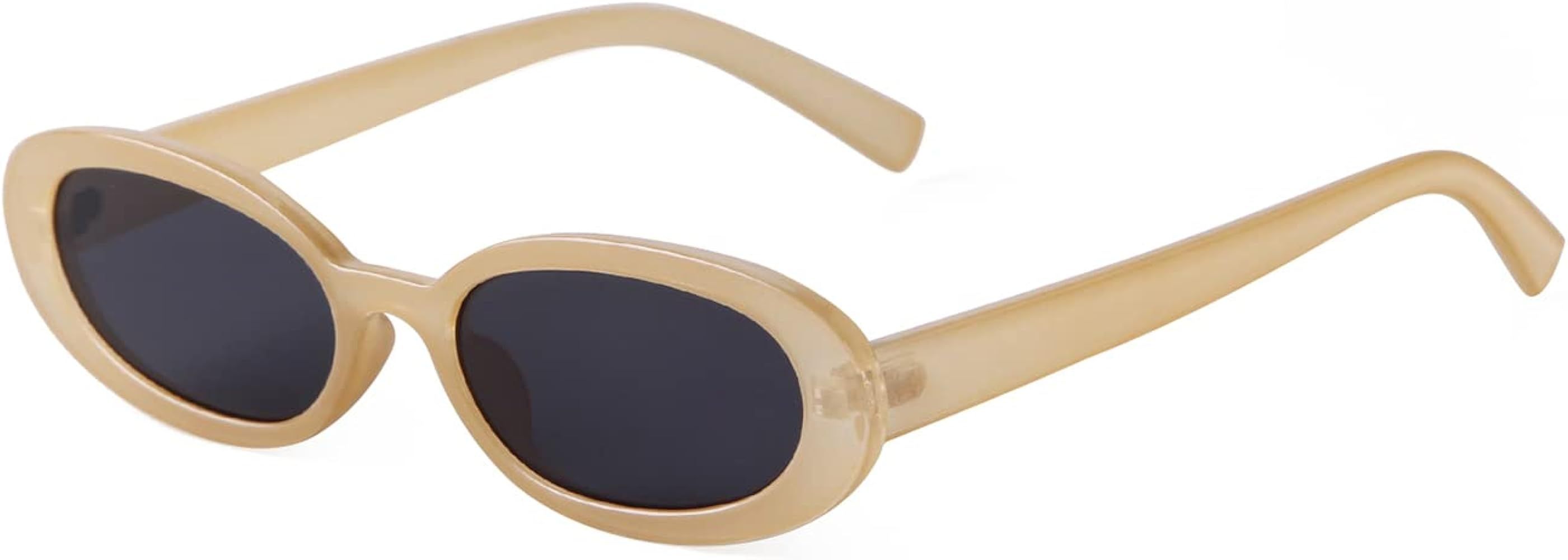 ADE WU Retro Oval Sunglasses 90s Vintage Narrow Small Tiny Oval Sun Glasses Black Tortoiseshell F... | Amazon (US)