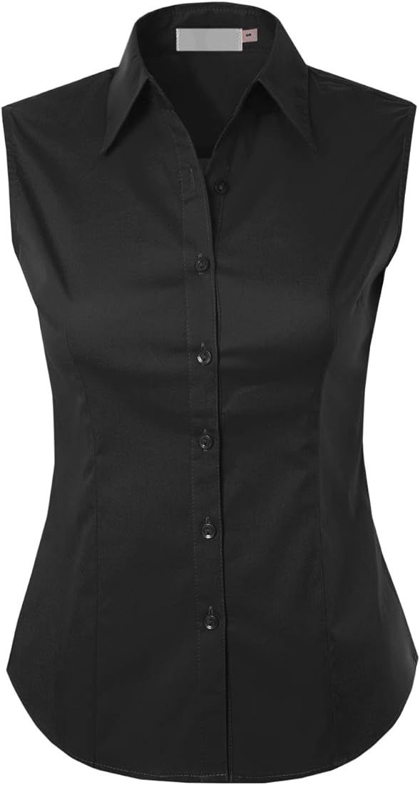 MAYSIX APPAREL Sleeveless Stretchy Button Down Collar Office Formal Casual Shirt Blouse for Women... | Amazon (US)
