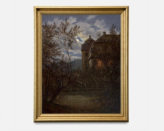 Spooky Art Printable Vintage Haunted House Painting Moody - Etsy | Etsy (US)