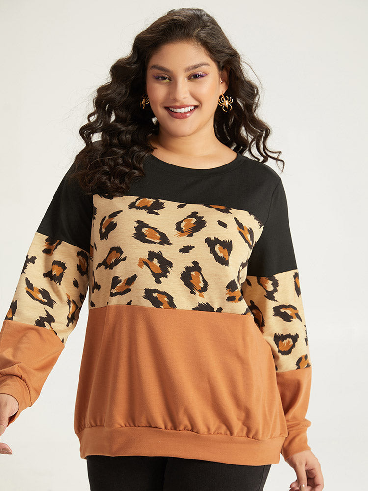 Halloween Leopard Patchwork Contrast Sweatshirt | Bloomchic