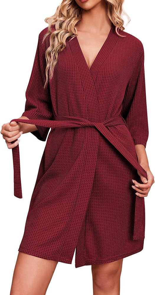 Ekouaer Robes for Women Waffle Knit Bathrobe Soft Lightweight Knee Length Loungewear S-XXL | Amazon (US)