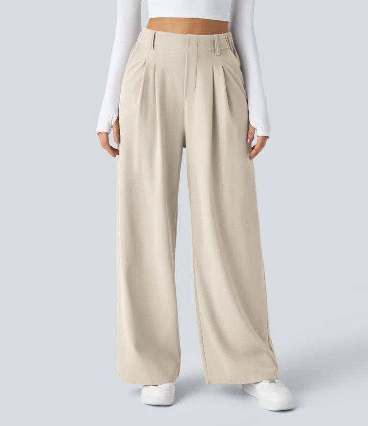 Halara Flex\u2122 High Waisted Pocket Wide Leg Waffle Work Trousers | Halara UK