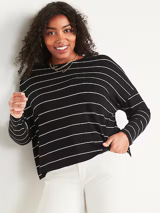 Oversized Luxe Striped Long-Sleeve T-Shirt for Women | Old Navy (US)