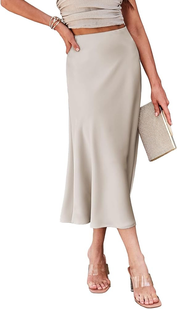 BAISHENGGT Women's Satin Skirt Summer Fall High Waist Elegant Midi Skirts for Casual Holiday Offi... | Amazon (US)