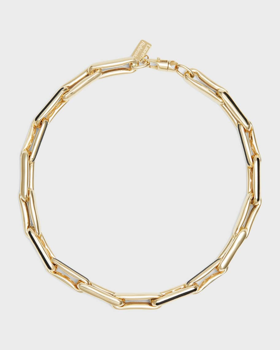 Lauren Rubinski Large 14k Yellow Gold Necklace with Black Enamel, 16"L | Neiman Marcus
