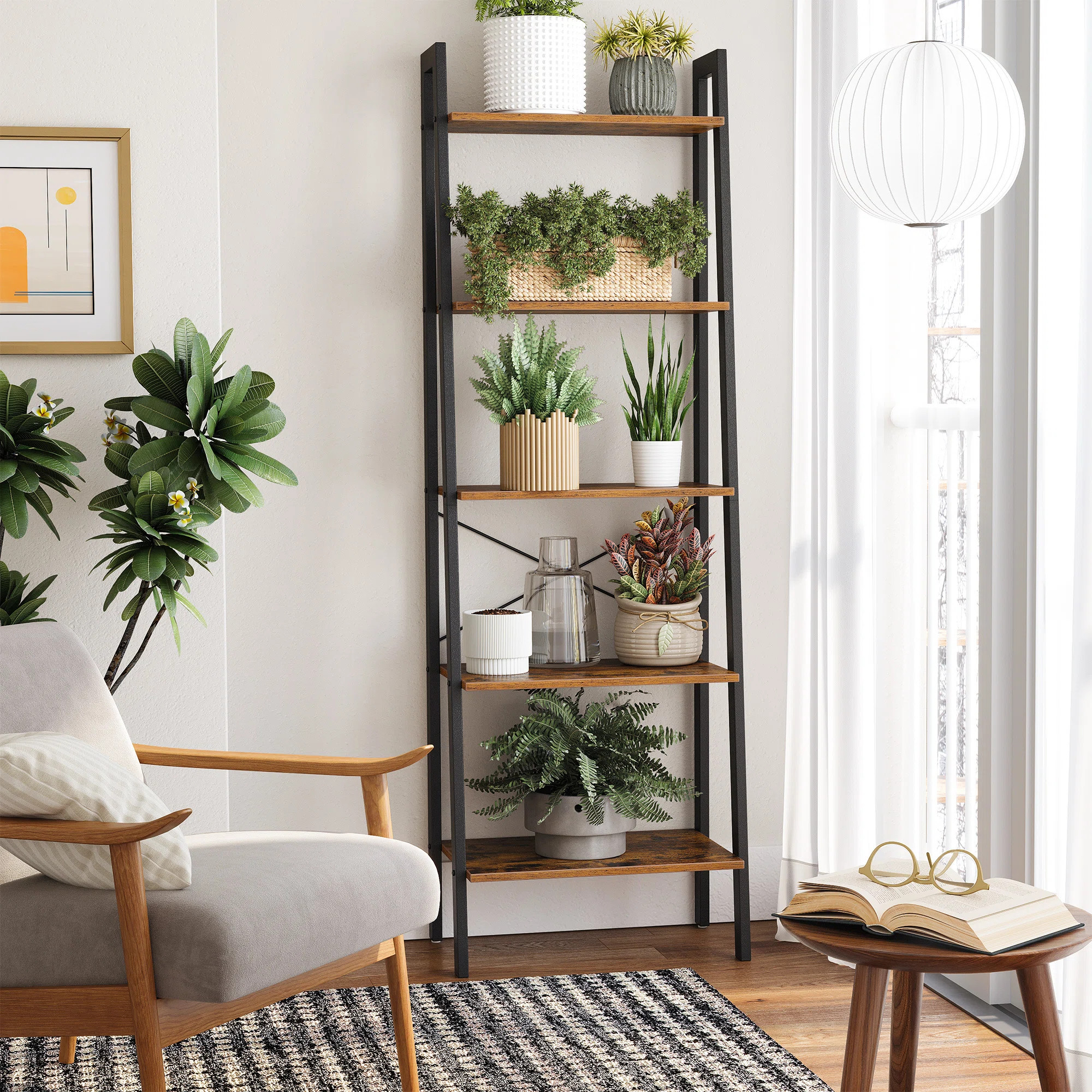 Jabari 67.7" H x 22" W Metal Ladder Bookcase | Wayfair North America