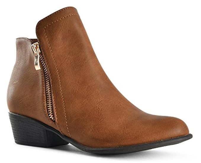 LUSTHAVE Riley Women's Chelsea Round Toe Western Cowgirl Low Heel Closed Toe Casual Ankle Bootie | Amazon (US)