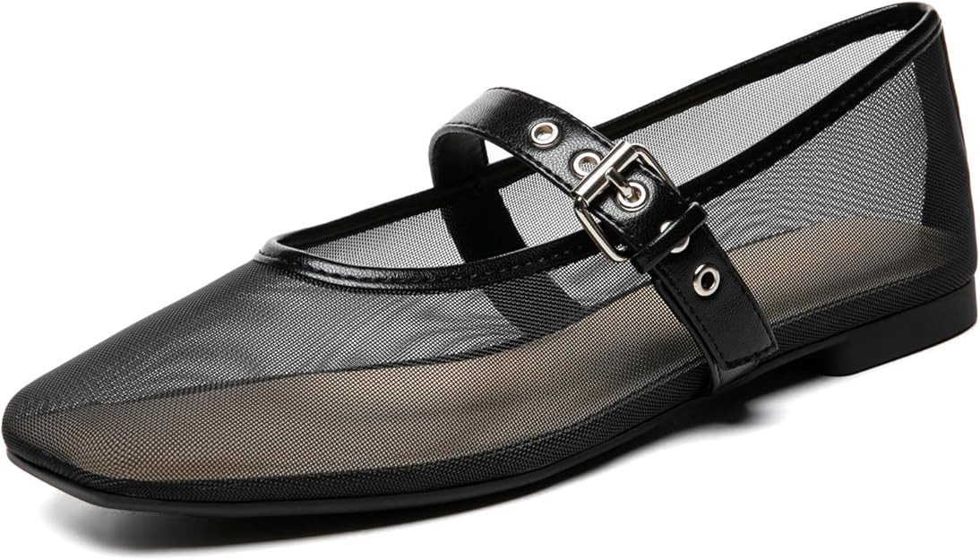 Rihero Mesh Ballet Flats for Women Square Toe Mary Jane Flats Comfortable Casual Ballerina Shoes | Amazon (US)