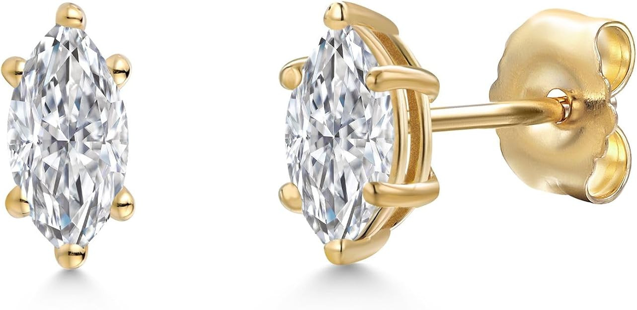 Gem Stone King 14K Yellow Gold 6X3MM Marquise Cut Gemstone Birthstone Stud Earrings | Double Notc... | Amazon (US)