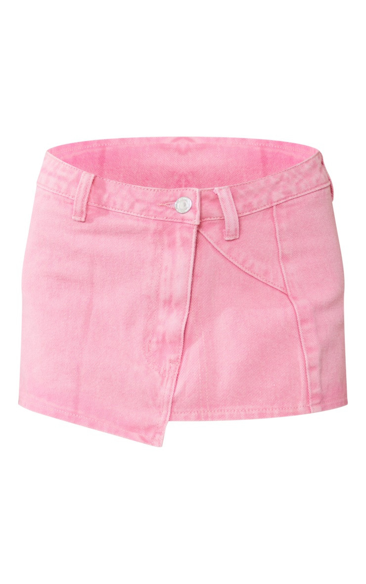 Petite Pink Denim Mini Skirt With Asymmetric Hem | PrettyLittleThing US