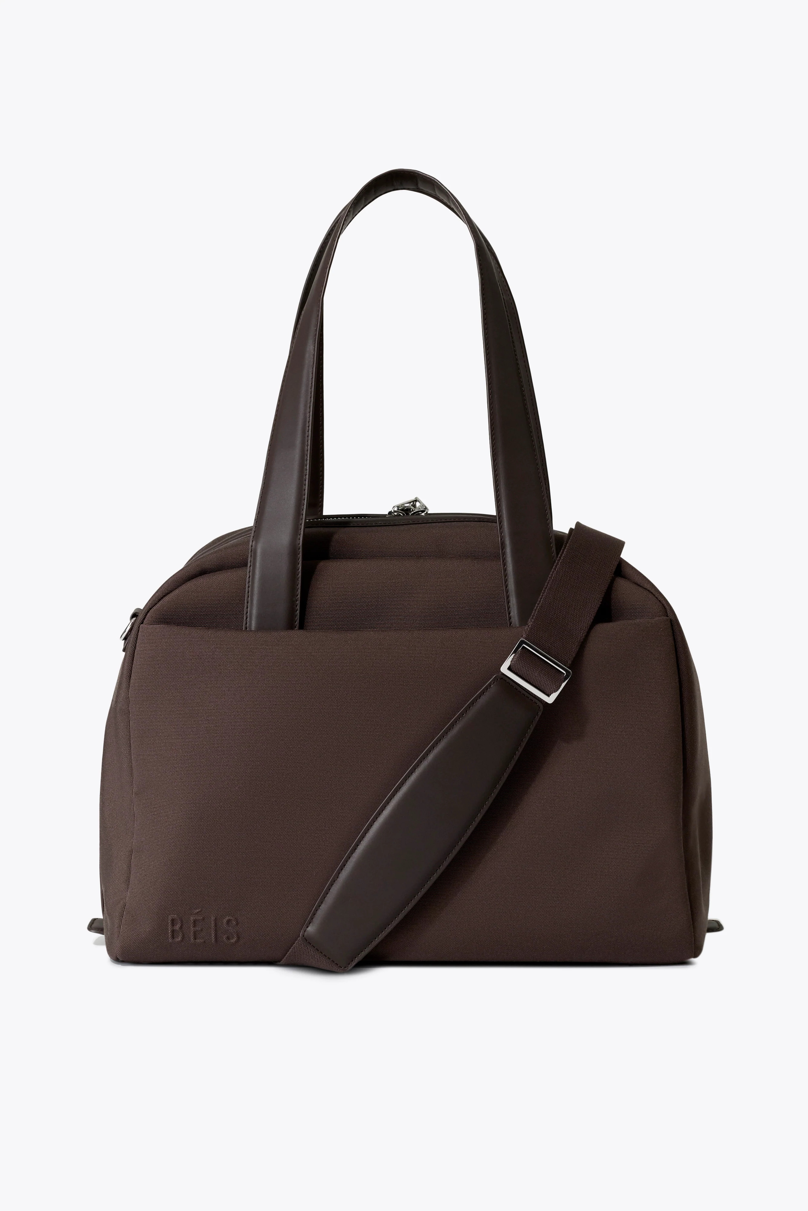 BÉIS ‘The Duffle’ in Espresso - Leather Trim Travel Duffle Bag | BEIS