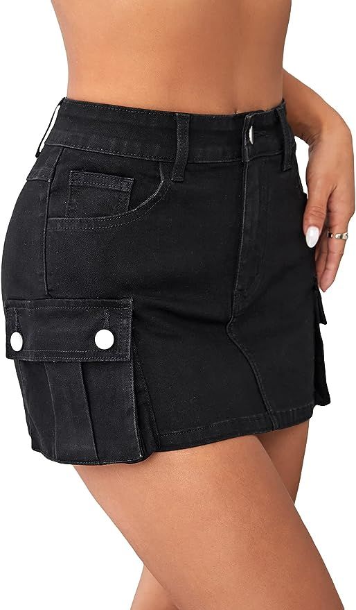 Floerns Women's Casual High Waist Flap Pocket Straight Cargo Denim Mini Skirt | Amazon (US)