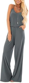 Lacozy Summer Jumpsuits for Women Casual Loose Sleeveless Spaghetti Strap Wide Leg Long Pants Rom... | Amazon (US)