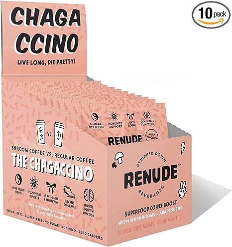 Chagaccino by Renude, Mushroom & Adaptogen Coffee Boost Powder with Wild Foraged Chaga, Cacao, Ce... | Amazon (US)