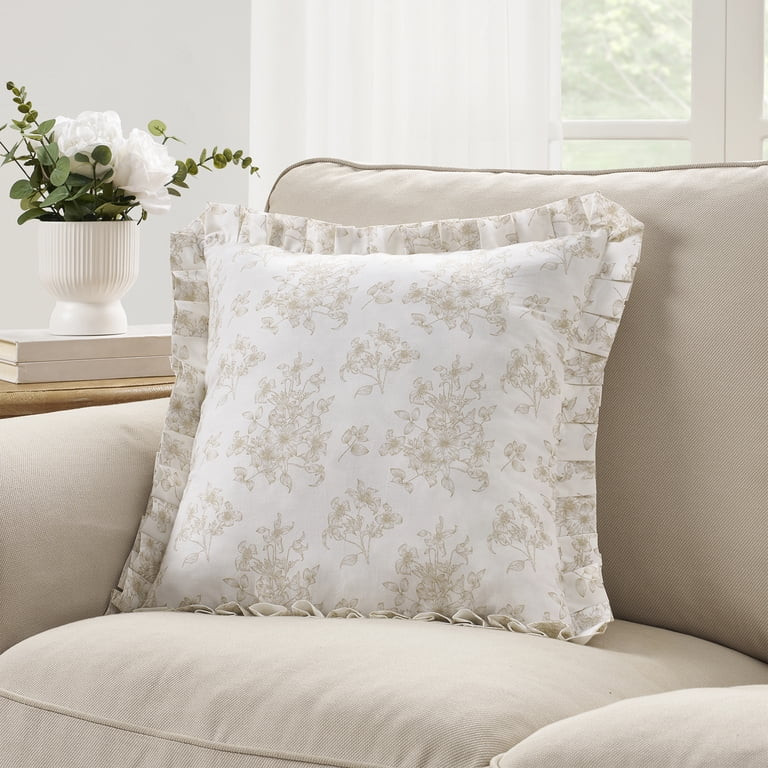 My Texas House 18" x 18" White/Beige Floral Toile Pleated Decorative Pillow | Walmart (US)
