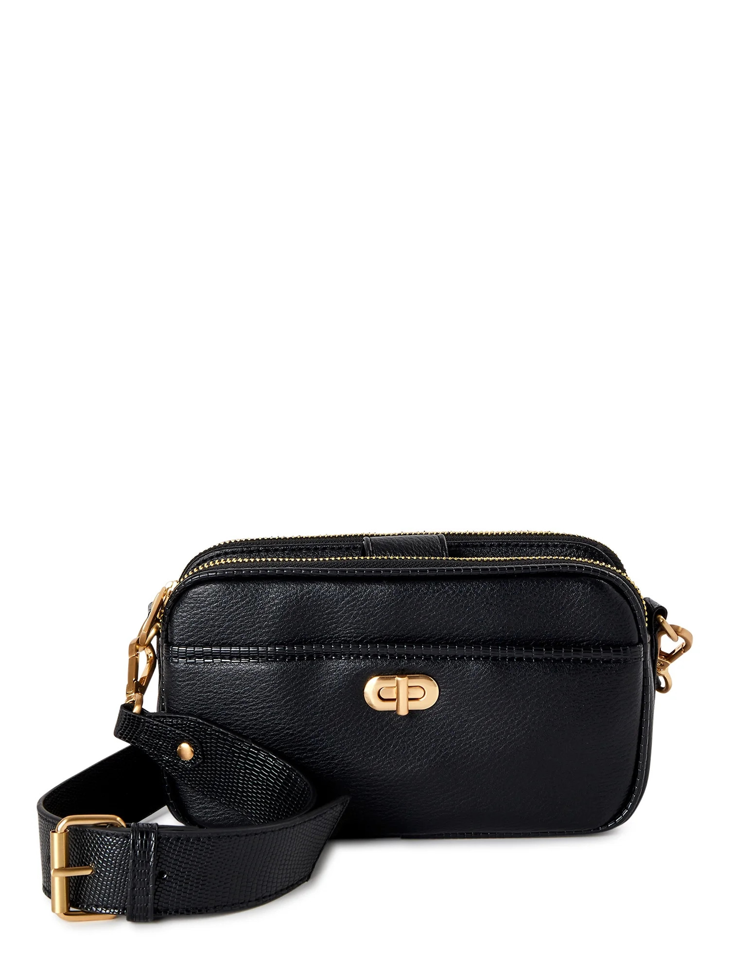Time and Tru Women?s Annamarie Faux Leather Crossbody Handbag, Black | Walmart (US)