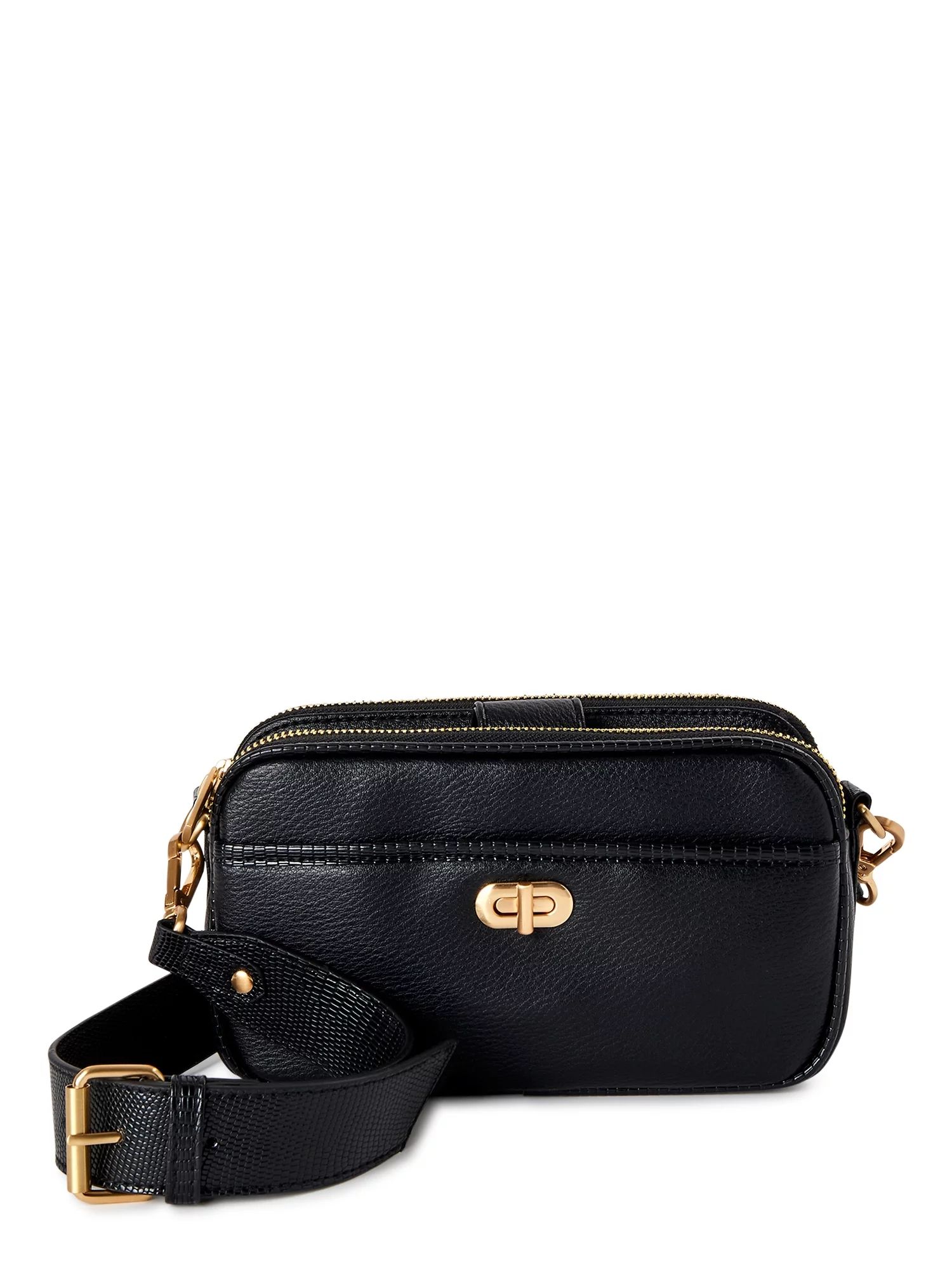 Time and Tru Women’s Annamarie Faux Leather Crossbody Handbag, Black | Walmart (US)