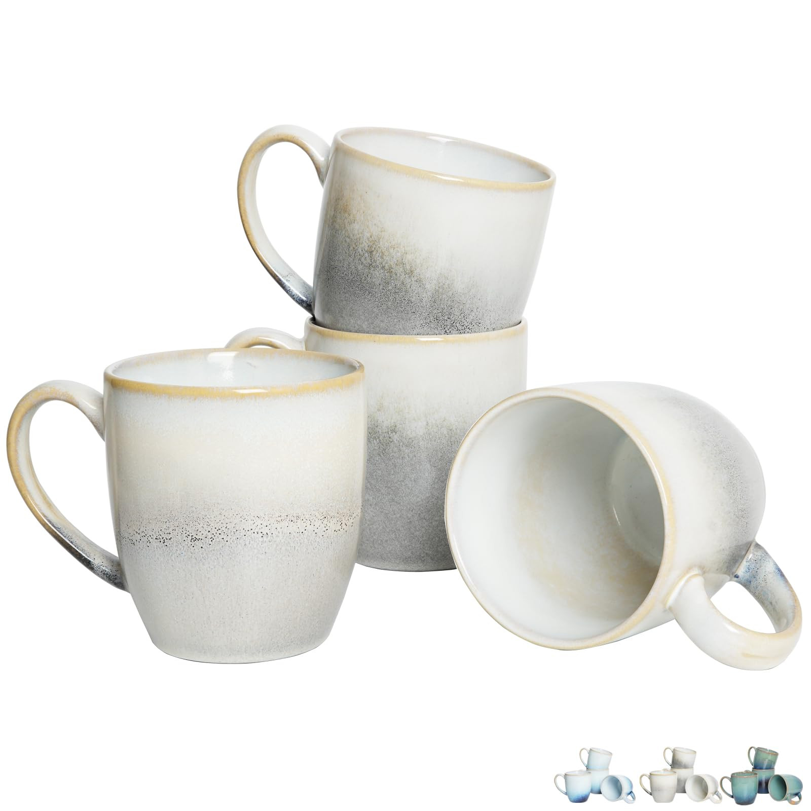 Bosmarlin Ceramic Coffee Mug Set of 4, 17 Oz, Coffee Cups with Big Handle, Microwave Safe, Unique... | Amazon (US)