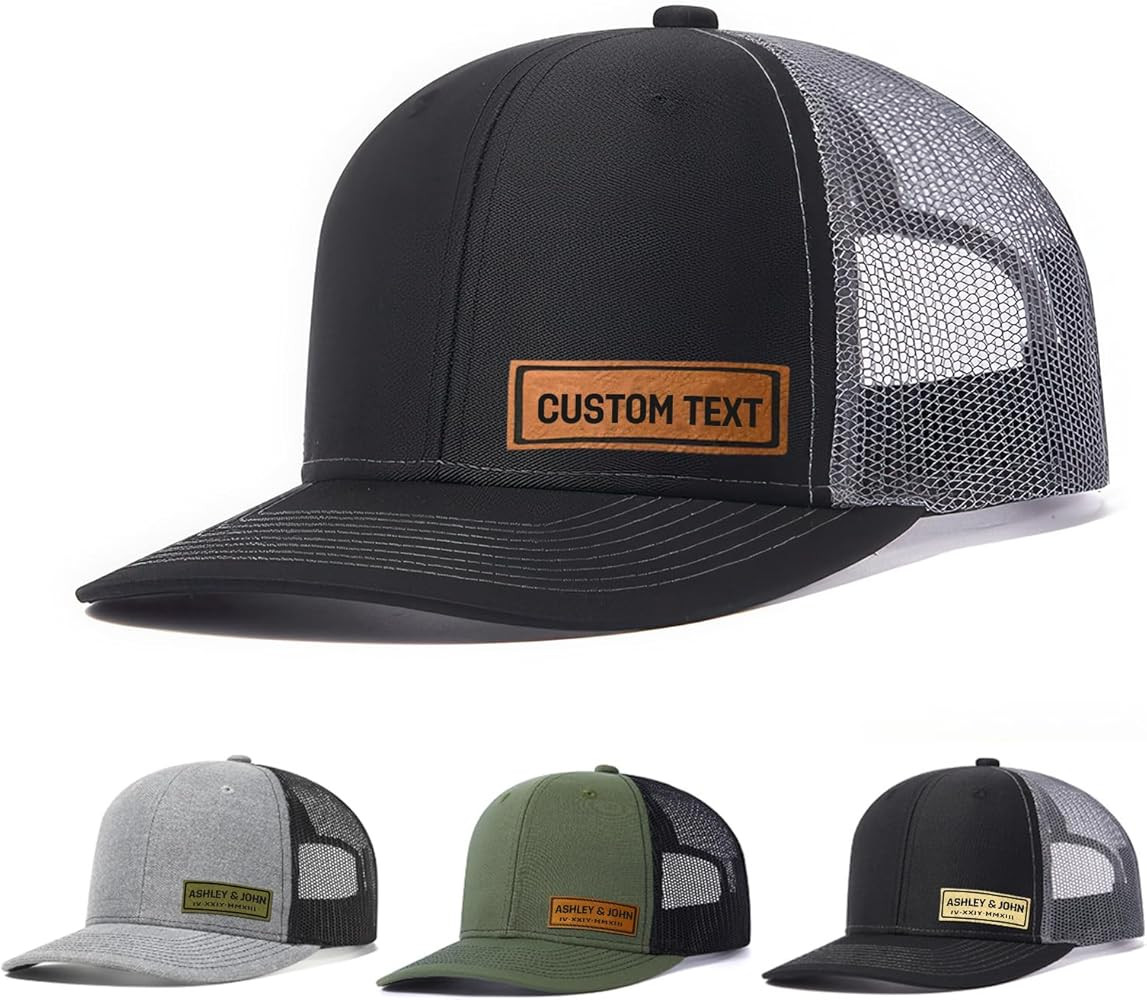 Custom Hats for Men Women Personalized Baseball Caps Leather Patch Trucker Hat for Adult Adjustab... | Amazon (US)