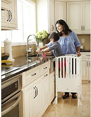 Guidecraft Contemporary Kitchen Helper Stool - White W/Keeper and Non-Slip Mat: Adjustable Height... | Amazon (US)