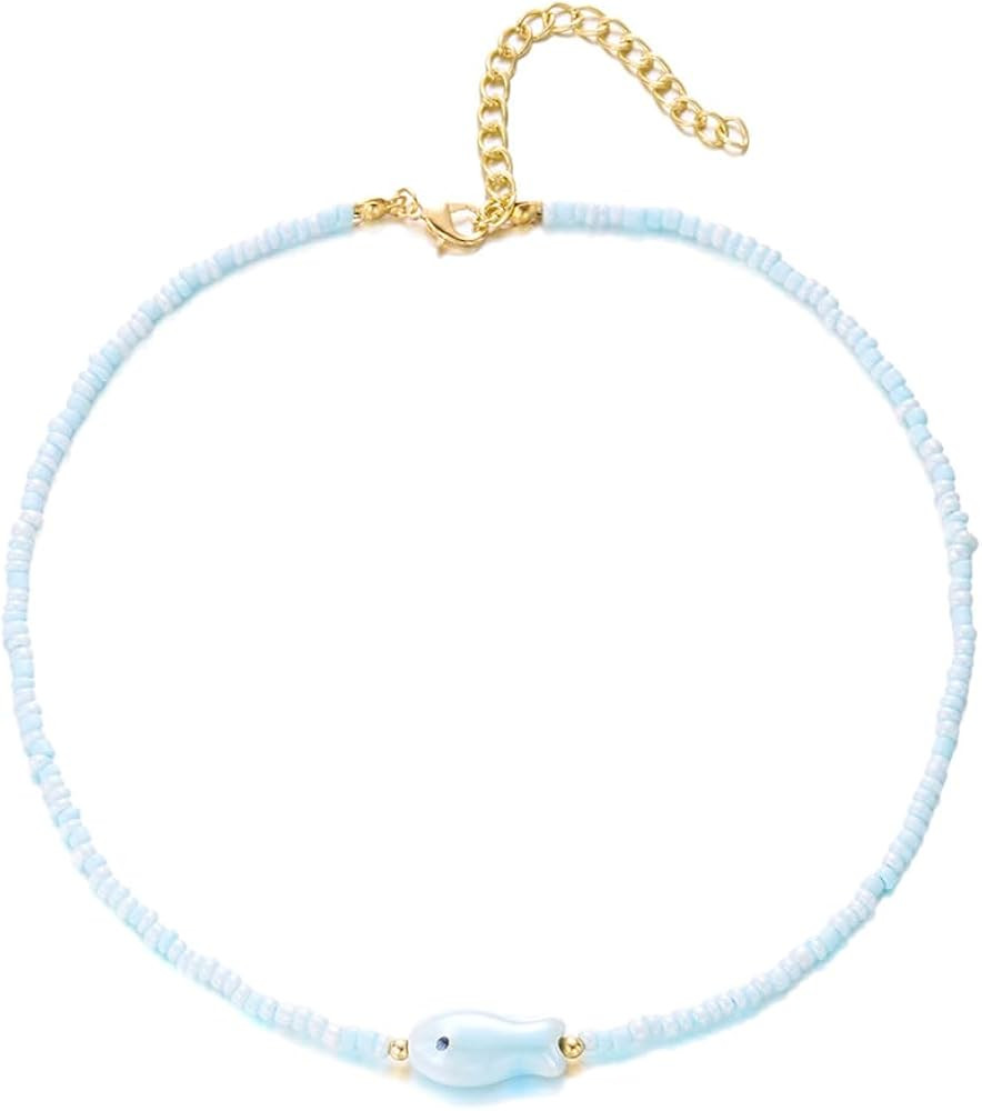 Seed Bead Choker Necklace for Women Bohemian Tiny Beads Choker Colorful Rice Bead Starfish Choker... | Amazon (US)