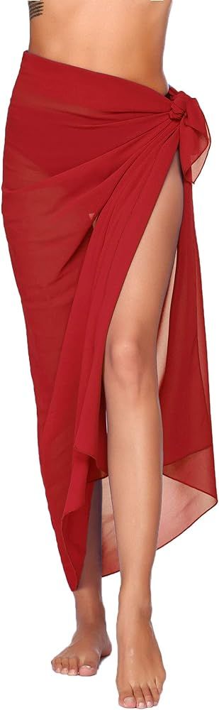 Ekouaer Sarong Swimsuit Coverup for Women Chiffon Long Beach Tie Wrap Skirt Sexy Bikini Sheer Scarf  | Amazon (US)